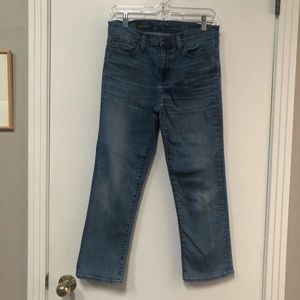 J.Crew vintage cropped jean in size 28, 9 1/2 inch rise. Light distressing.
